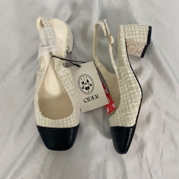 Cider Coquette Cream White Black Color Block Mary Jane Sling Back Heels 7.5 - Picture 3 of 8